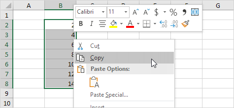 کپی کردن یک رنج در نرم افزار اکسل