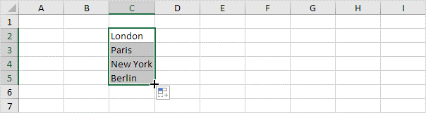 ایجاد الگو از نام پایتخت ها در اکسل با استفاده از Autofill