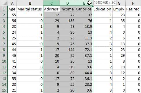 انتخاب ستون ها در اکسل برای گروه سازی 