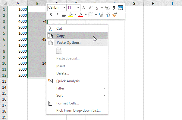 انتخاب یک رنج از سلول ها و کپی کردن آن ها در نرم افزار اکسل