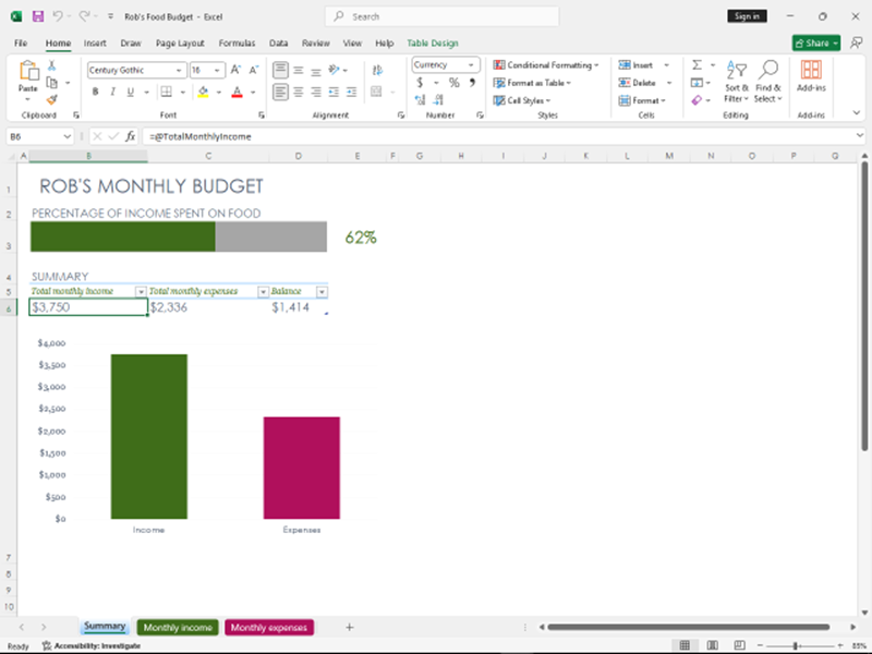 رابط کاربری اکسل در نسخه 2016 که در سال 2016 ارائه شده و بعد از آن نیز از همین رابط کاربری بسیار استفاده شد.